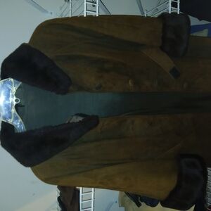 Brown Suede Coat with Fur Trim